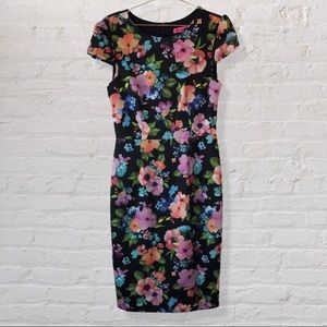 Betsey Johnson Black Floral Midi Dress Size Small
